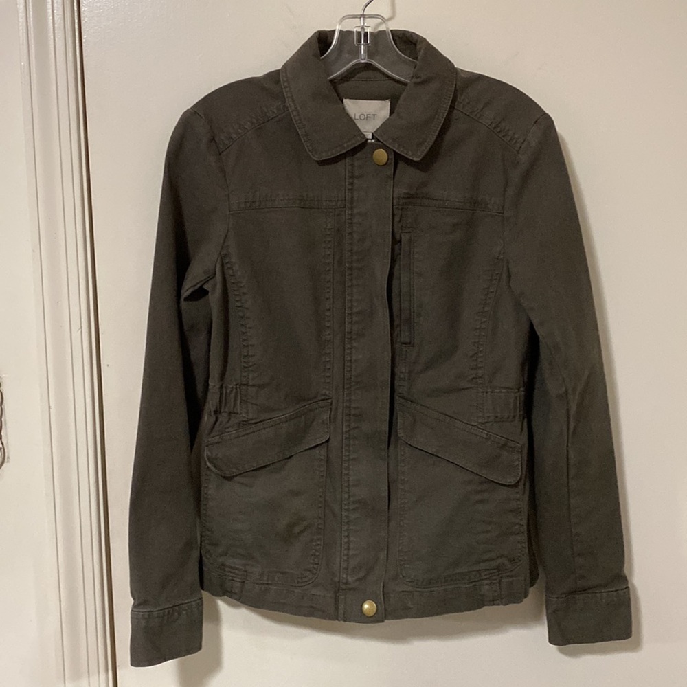LOFT Field Jacket Olive Twill with floral inside seam detailing